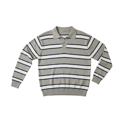 Rugby Stripe Knit Polo (Gray Navy White)
