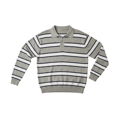 Rugby Stripe Knit Polo (Gray Navy White) - Sunny Rays